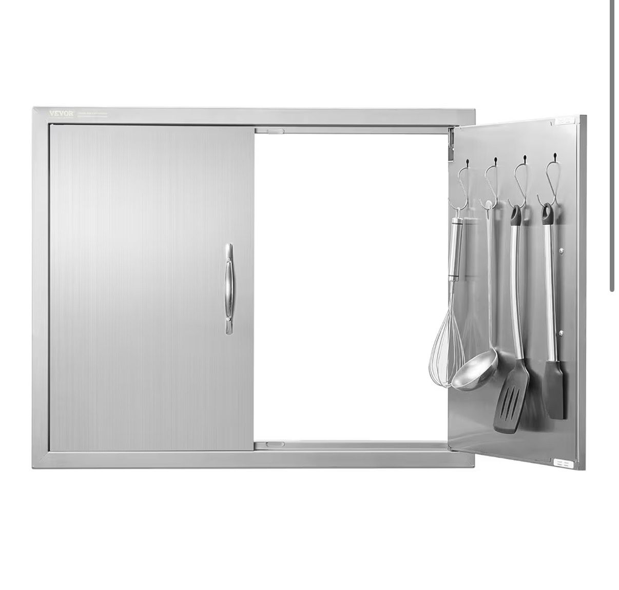 VEVOR Outdoor Kitchen Double Wall BBQ Access Door, 31W x 24H Inch Stainless Steel Flush Mount Door with Handles and Hooks for Grilling Station