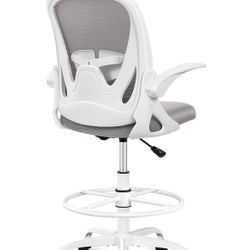 Primy Drafting Chair Tall Office Chair with Flip-up Armrests Executive Ergonomic Computer Standing Desk Chair with Lumbar Support and Adjustable Footr
