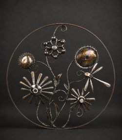 🌼 Handcrafted Recycled Metal Floral Wall Art | One-of-a-Kind Barrel Ring Sculpture