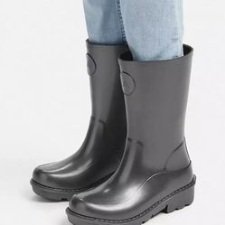 FitFlop Wonderwelly Kids Junior Unisex Rain Boots Matte Black Size(2) Youth