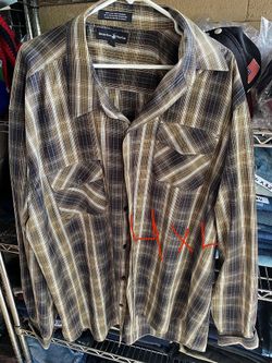 Beverly Hills Polo Club Men's 4XL Long Sleeve Plaid Button Up Shirt Brown