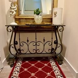 Console metal entrance ornate bronze table . 