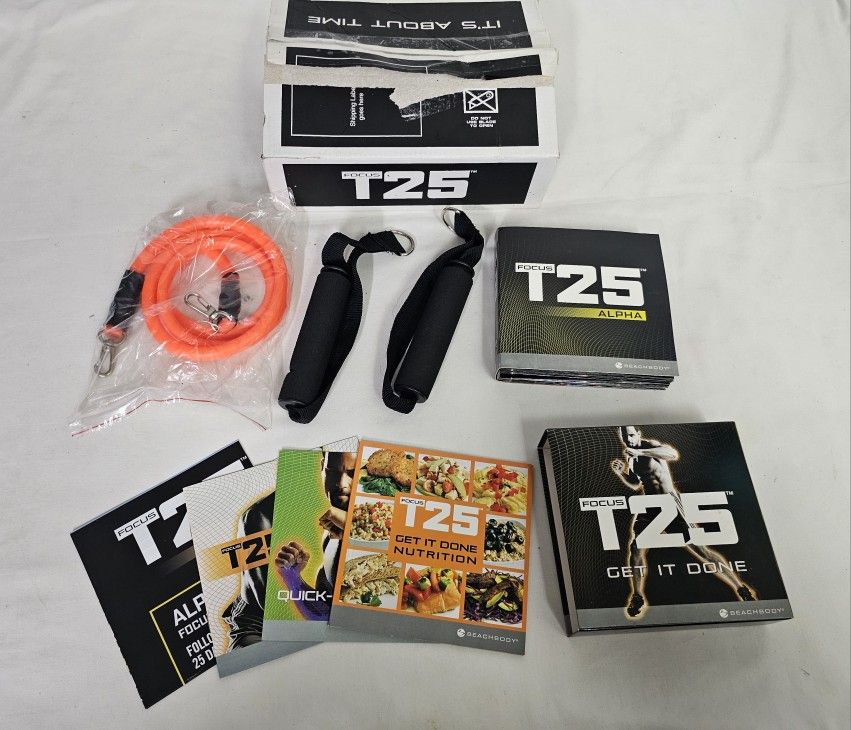 NEW OPEN BOX Beachbody Focus T25 Get It Done Set ALPHA + BETA Workout w/ Bands