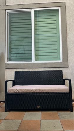 Outdoor Wicker Storage Bench with Cushion