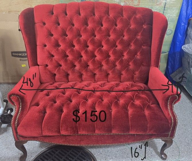 Red Velvet Love Seat, Couch