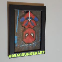 5x7 Spiderman 🕷 Perler Beads Frame Hanging Upside Down In Ny