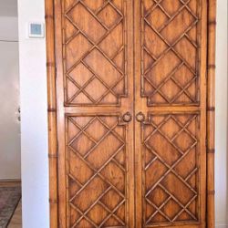 British Colonial Thomasville Vintage faux bamboo rare style armoire dresser storage Cabinet 