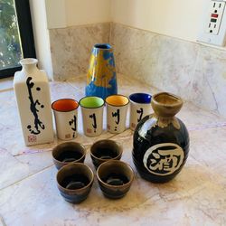 2 Sets Japanese Sake Cups & 3 Bottles