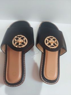 Black Leather Slide Sandals