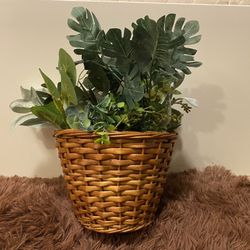 Woven Basket with Fake Plants