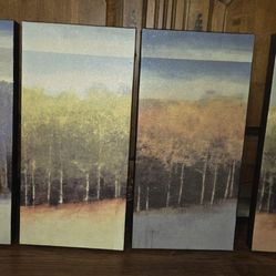 “Set of 4  Forest Landscape Canvas Wall Art Woodland Nature”