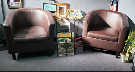 3 brown Office Barrel Armrest Chairs - GOOD  Conditiom