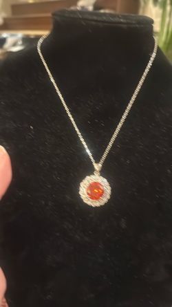 Silver Necklace with Orange Stone Pendant