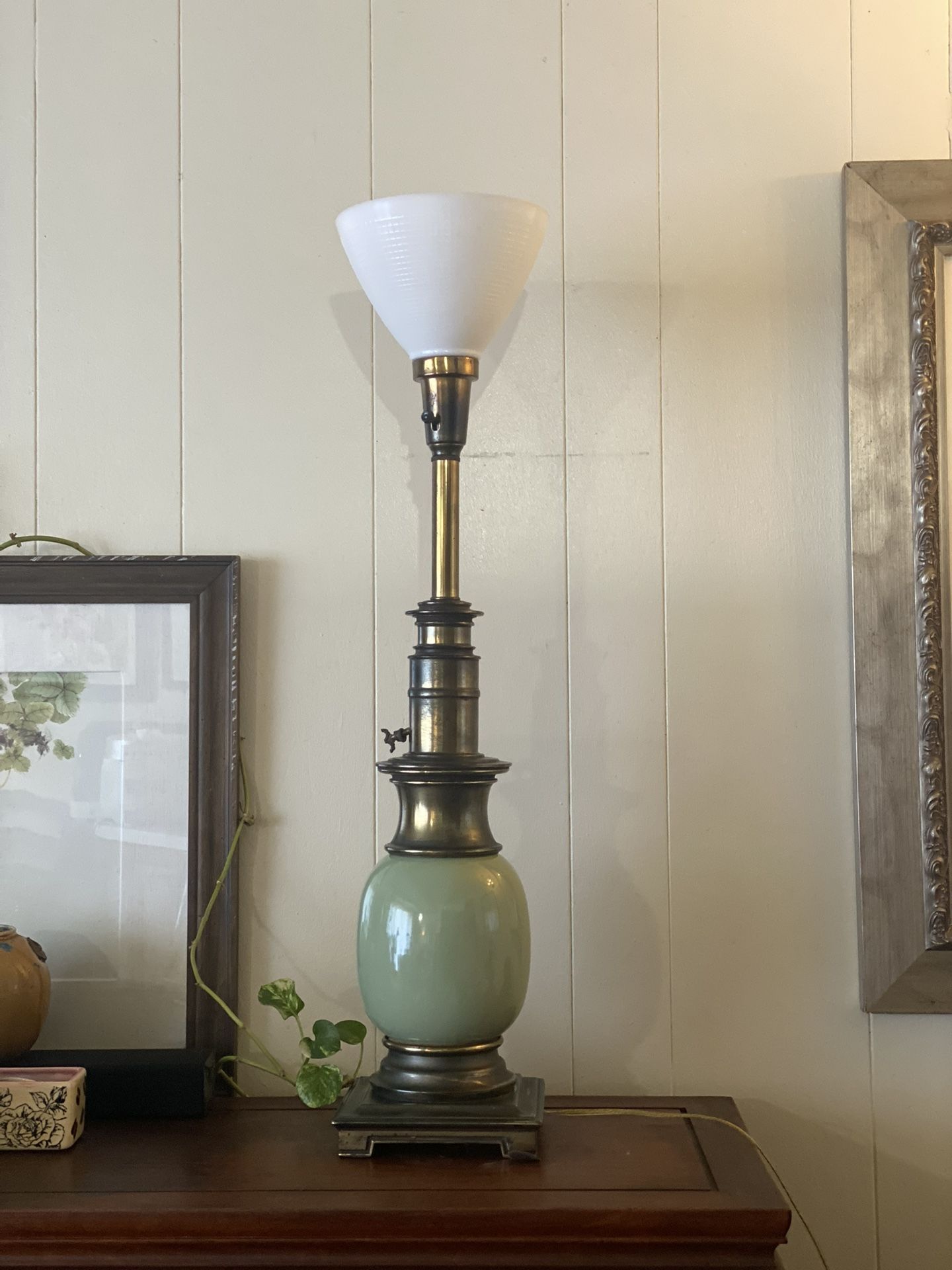 #1940‘s Stiffel Bronze Celadon Porcelain Lamp