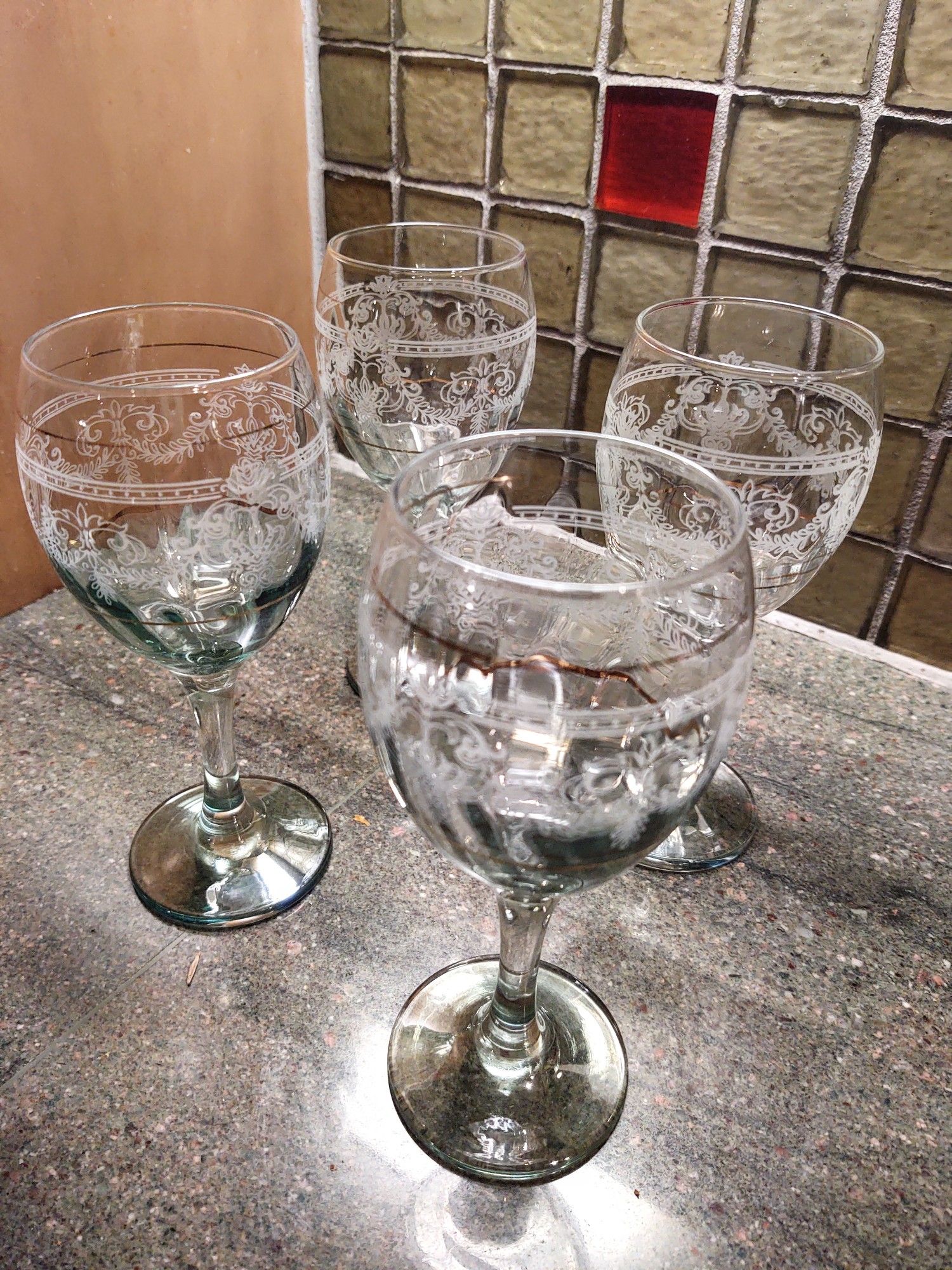 Vintage Etched Wine Glasses