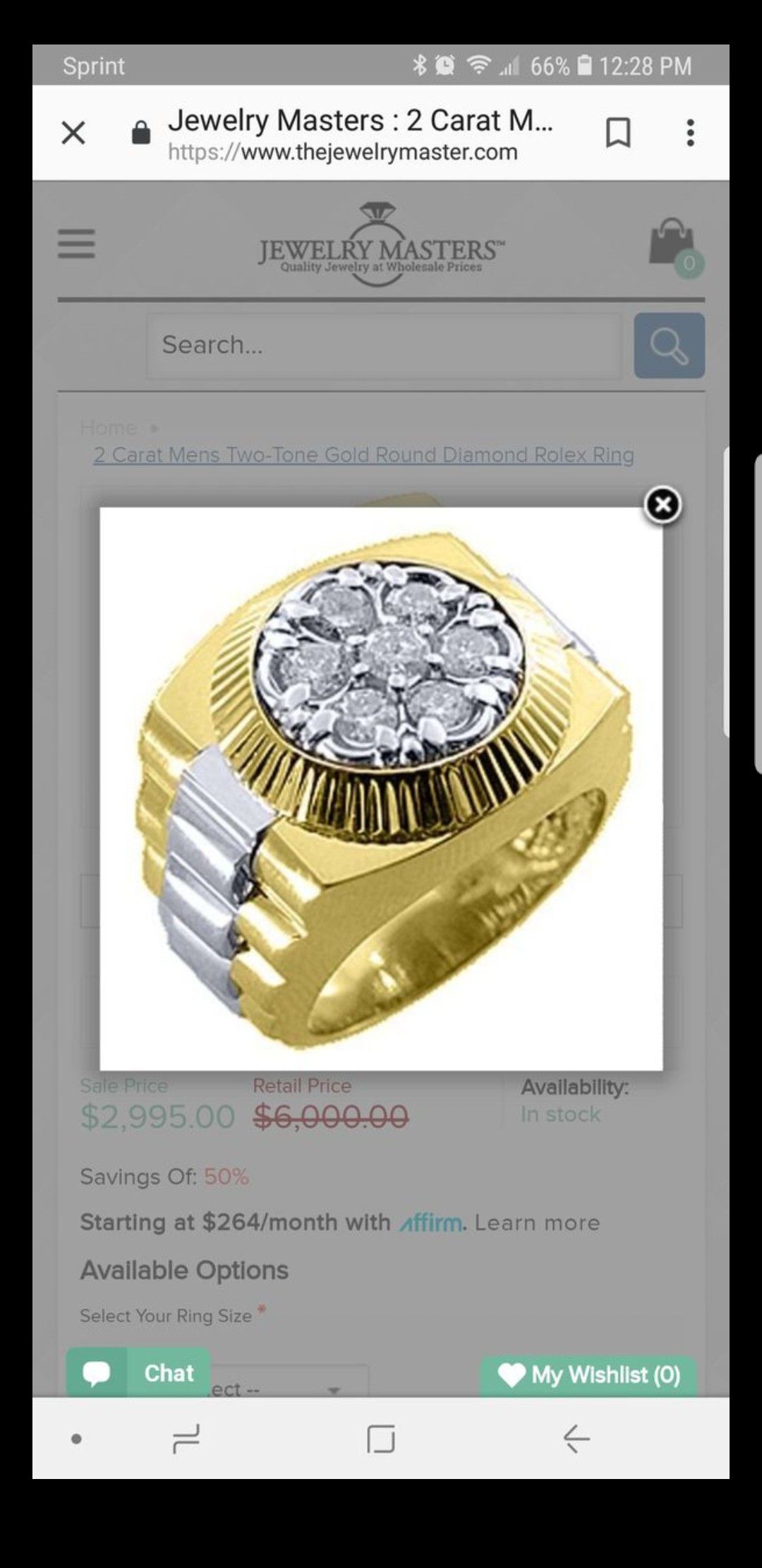 2 Carat Mens Two-Tone Gold Round Diamond Rolex Ring