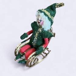 Vintage Christmas Ornament Red Green Doll Festive Elf Holiday