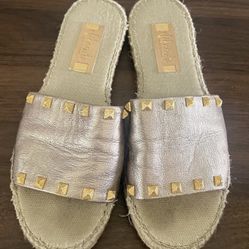 Vidorreta Espadrille Sandals Flats Leather Slides Metallic Studded SIZE 8 US