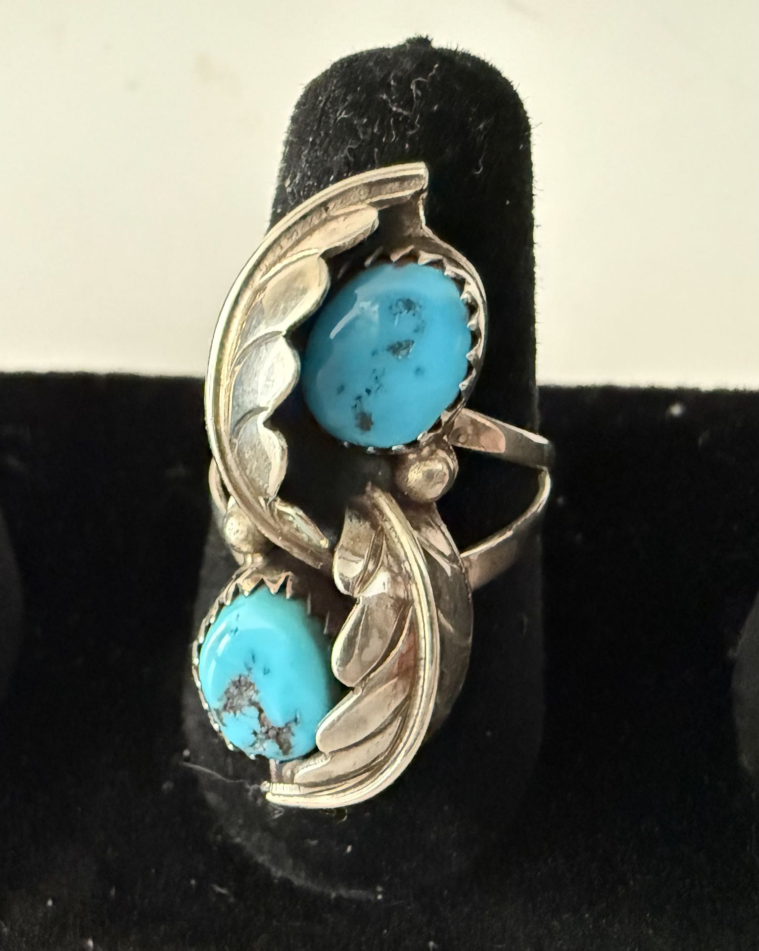 Vintage Navajo Sterling Silver Turquoise Native American Ring - Hallmark TS
