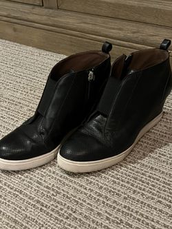 Linea Paolo Women's Black Perforated, Leather Platform  Wedge Sneaker