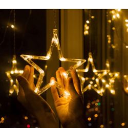 Star Curtain Lights 12 Stars 138 LED Curtain String Lights Plug-in with 8 Lighting Modes Christmas Curtains Ramadan Decoration, Indoor and Outdoor Wed