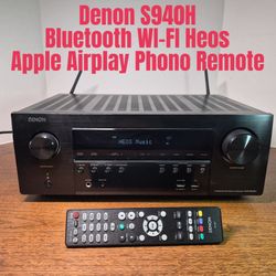 Denon AVR S940H 7.2 Channel HomeTheater 4K Receiver Bluetooth AVR 90 Watts Per Channel Remote Wi-Fi Heos Apple Airplay Phono