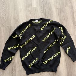 Balenciaga All‐Over Logo Intarsia Sweater Size S