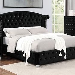 Brand New Glam Black Velvet Queen Size Bed Frame 