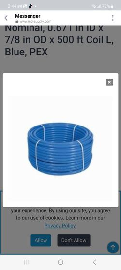 Uponor AquaPEX F(contact info removed) Tubing, 3/4 in Nominal, 0.671 in ID x 7/8 in OD x 500 ft Coil L, Blue, PEX