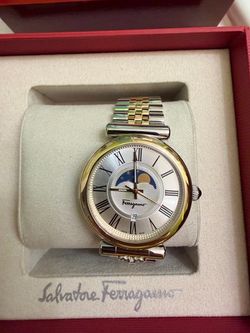 Salvatore Ferragamo Ora Moonphase Swiss Made Date 40mm Two-Tone Bracelet Watch