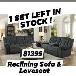 Charcoal Grey Sofa And LOVESEAT . BOTH RECLINING