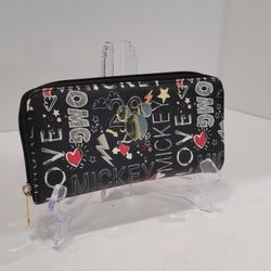 Disney Mickey Love Black Multi Abstract Print Zip-Around Wallet