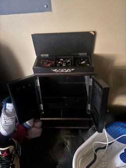 Black Wooden Jewelry Armoire Cabinet