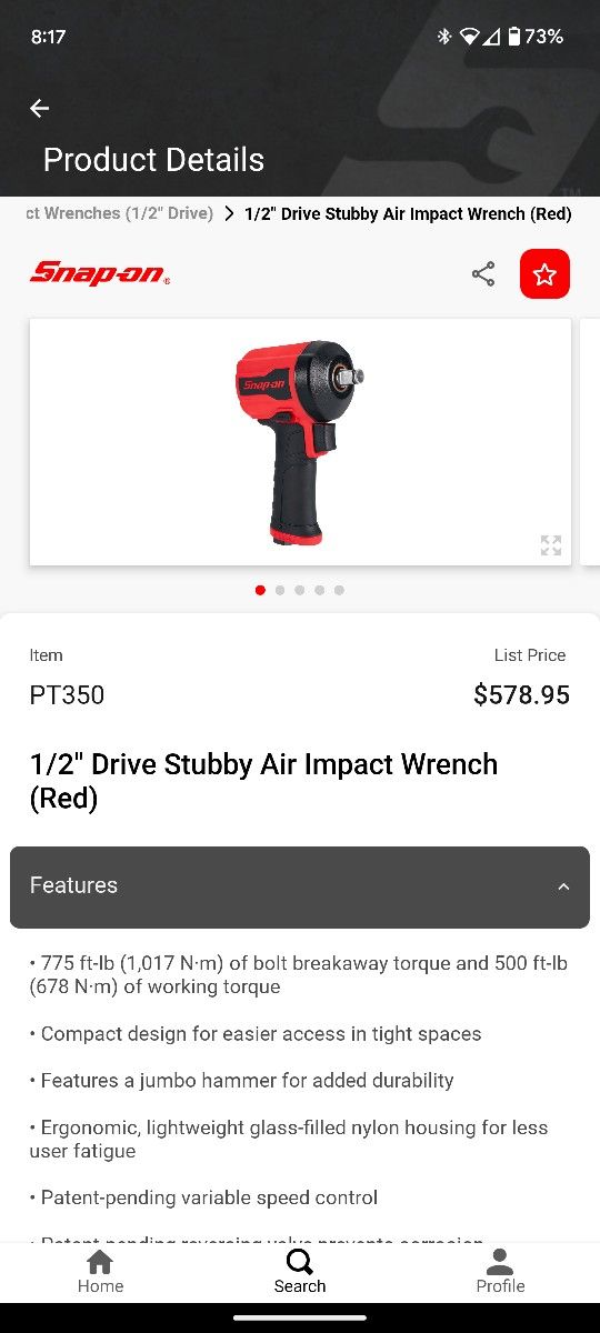775 Ft Lbs 1/2 Snap-On Impact