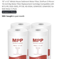 Simpure 10" x 4.5" Whole House Sediment Water Filter, SimPure 5 Micron 10-inch Big Water Filter Replacement Cartridge Compatible with W15-PR, DGD-5005