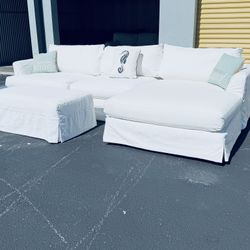 Luxurious Upscale Pottery Barn Sectional Sofa & Ottoman 