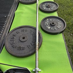 Full Heavy Weight Set (150 Pounds) Plus Solid Steel Barbell 