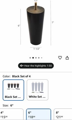 WEICHUAN Black Round Solid Wood Sofa Couch Chair Ottoman Loveseat Table Dresser Cabinet Furniture Legs Wooden Furniture Feet Replacement (6" Set of 4)