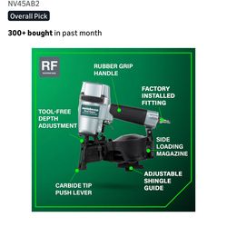 Metabo HPT Roofing Nailer, Pro-preferred Pneumatic Power Nailer in Roofing tools, Pneumatic Roofing Nailer for Asphalt Roofing Shingles, Nailer 16 Deg