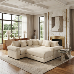 Albany 79" 4 Pieces Corduroy Modular Corner Sectional Sofa with Ottoman
