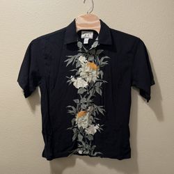 Men’s Large Bamboo Cay Black Floral Hawaiian Short Sleeve Button Up Shirt