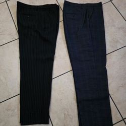(2) Mens Pants Slacks 40x30 Black Stripe Grey Check