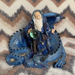 Wizard with Dragon and Staff Collectible Figurine Statue ceramic