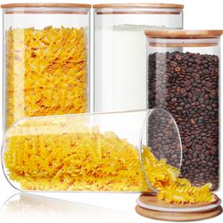 HD Clear Glass Food Jars with Bamboo Lids - Set of 4 Large Capacity