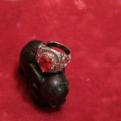 Garnet Glass Mosaic Statement Ring 