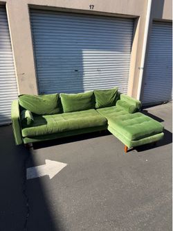 Green MCM Velvet Couch Sectional Walnut legs