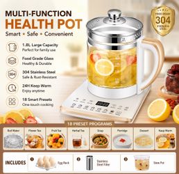 8L Multi-Function Electric Health Pot Glass Tea Kettle with Smart Touch Control and 18 Preset Programs