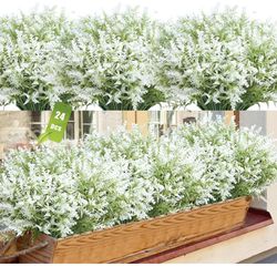JIFTOK Artificial Lavender Flowers, 12 Pcs White Fake Flowers Artificial Plants & Flowers for Home Decor Indoor, UV Resistant Faux Plants Shrub Fa@A12