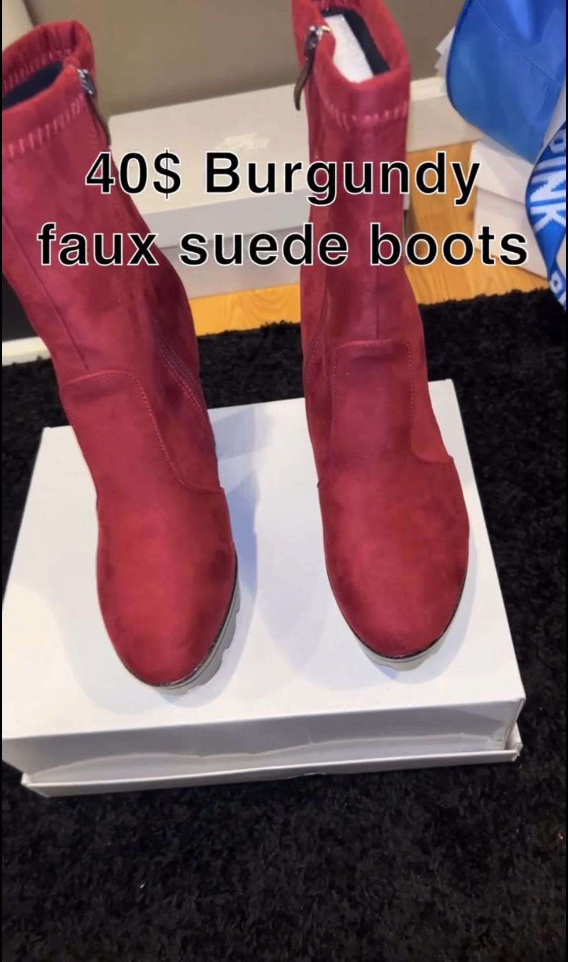 Burgundy Faux Suede Boots – $40 ✨