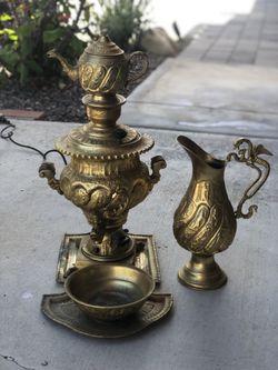 Antique Gold plated samovars, inherited from Mother in law, not sure if it works, as is!